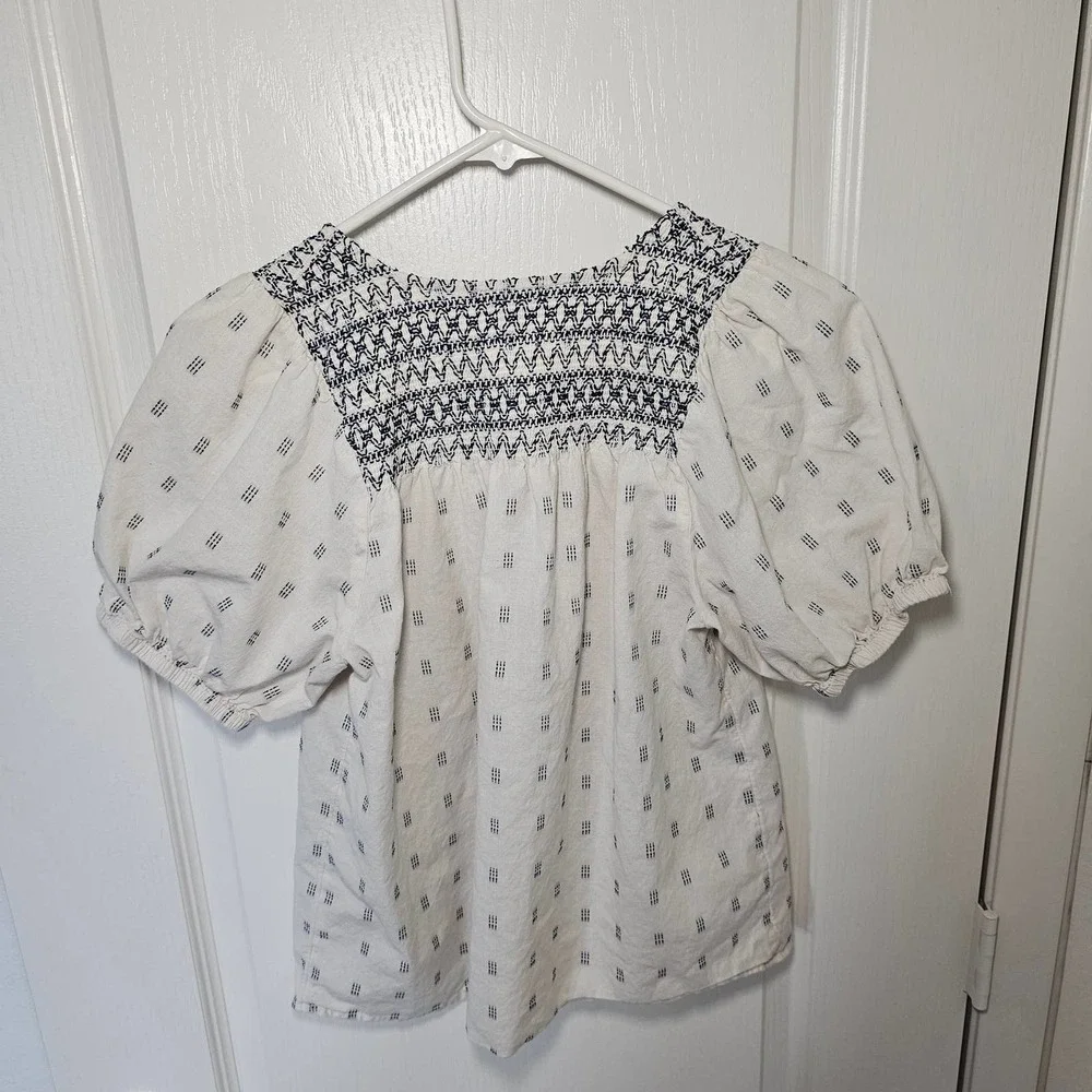 Madewell Embroidered-Yoke Top in Clipdot White Sz Small